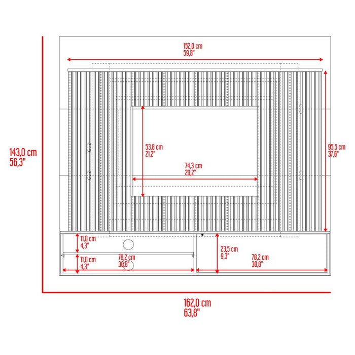 Panel de Tv Hober, Plata Oscuro y Bardolino, Con espacio para televisor desde 55" hasta 70"