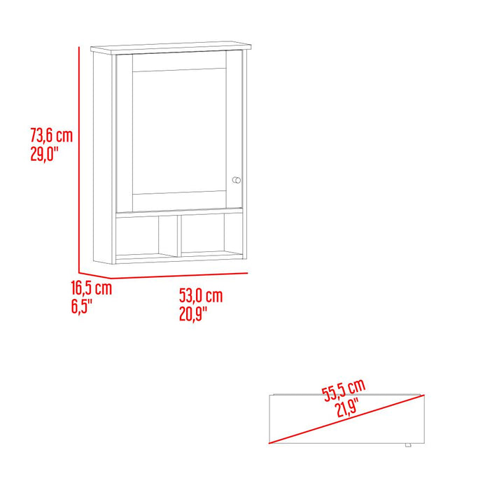Gabinete de Baño Egeo, Blanco Duqueza, con Puerta Espejo y Tres Entrepaños Para Ubicar Objetos ZF