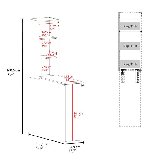 Mesa Para Planchar Plegable a la Pared Vesper, Blanco, con Amplia Superficie Baja Para Almacenamiento ZF