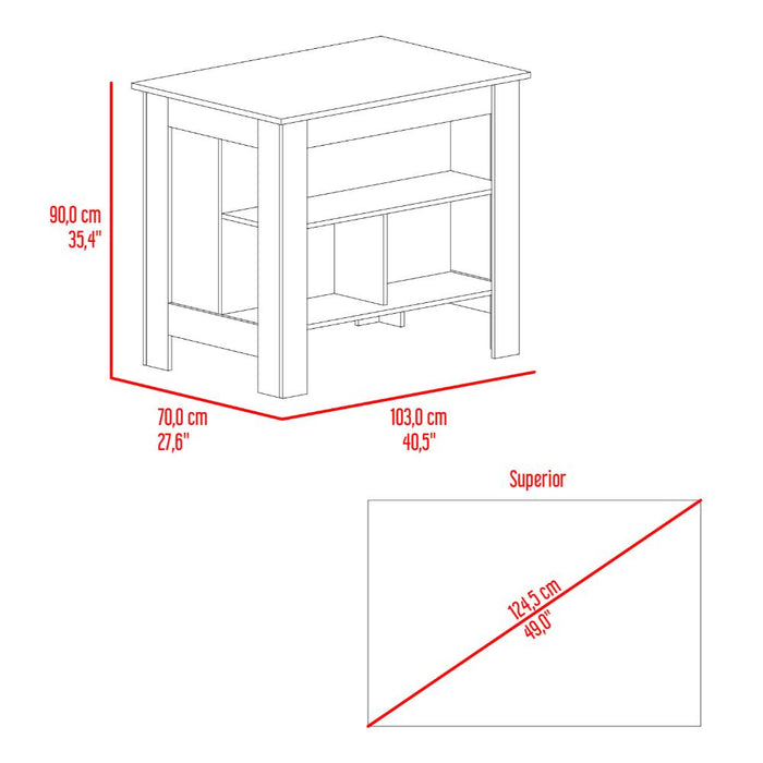 Barra de Cocina Burton, Blanco Duqueza y Cocoa, con amplia superficie en la mesa