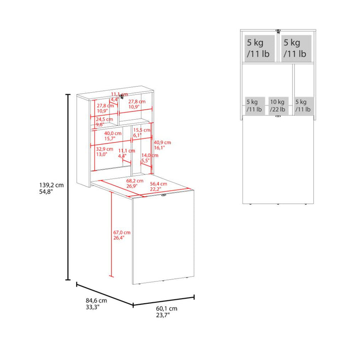 Escritorio Plegable Kaplan, Blanco, moderno Ahorrador de espacio ZF