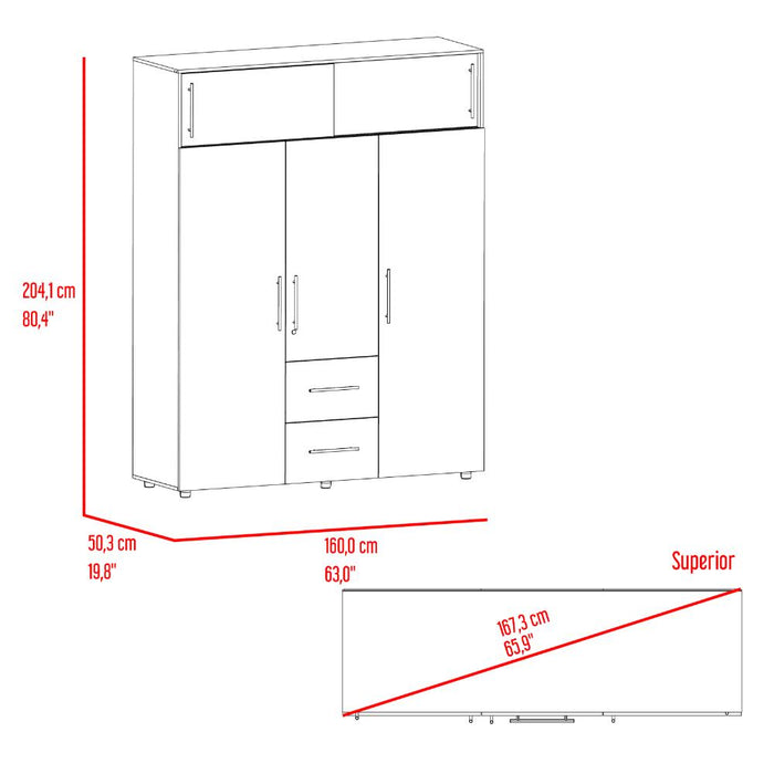 Closet Montano 160, Fresno Europeo y Blanco, Con Tres Puertas
