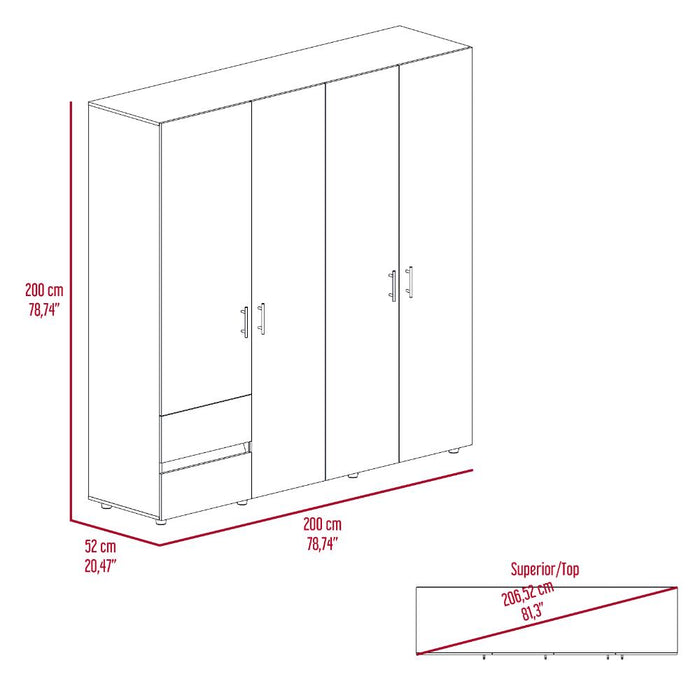 Closet Light 200, Nogal y Wengue, Con Amplios Espacios De Almacenamiento