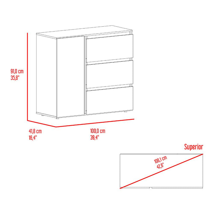 Organizador Niza, Positano y Blanco, con tres cajones y gran capacidad de almacenamiento