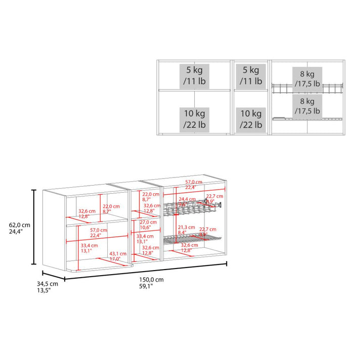 Gabinete Superior Corinto 150, Blanco y Fresno Europeo, con dos puertas abatibles ZF