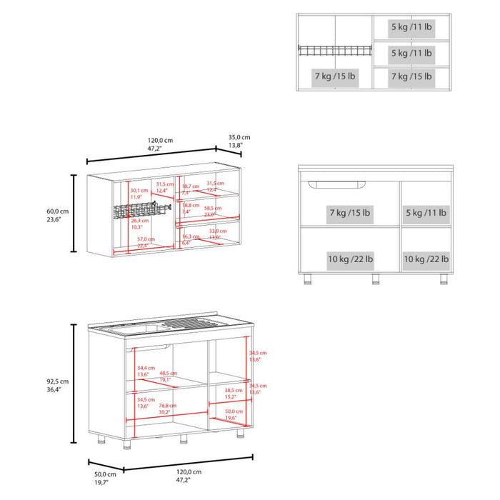 Cocina Completa Napoleon, Kronos blanco, Incluye modulo superior con dos puertas abatibles y modulo inferior con tres puertas abatibles ZF
