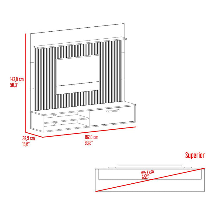 Panel de Tv Hober, Plata Oscuro y Bardolino, Con espacio para televisor desde 55" hasta 70"