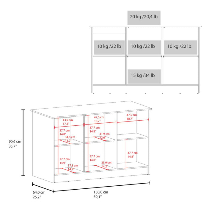 Barra de Cocina Samara, Azul y Fresno Kronos, con Dos Puertas y Entrepaños