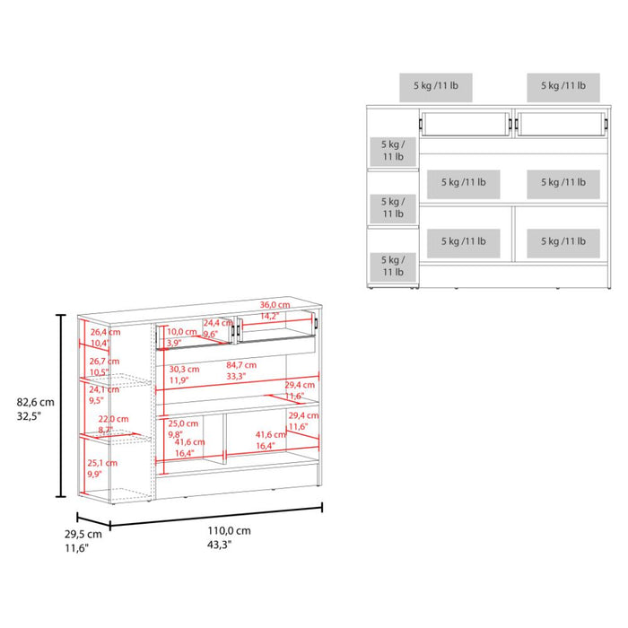 Barra de Cocina Lynton, Fresno y Blanco, con 2 Cajones para Guardar Utencilios de Cocina ZF