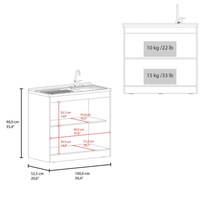 Gabinete Inferior Cantabria, Kronos Blanco y Bardolino, con dos Puertas Abatibles- Mesón derecho y Grifería ZF