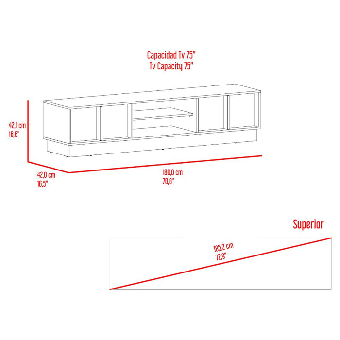 Mesa para TV Caobe, Positano y Wengue, para Televisor de hasta 75 Pulgadas con Cuatro Puertas