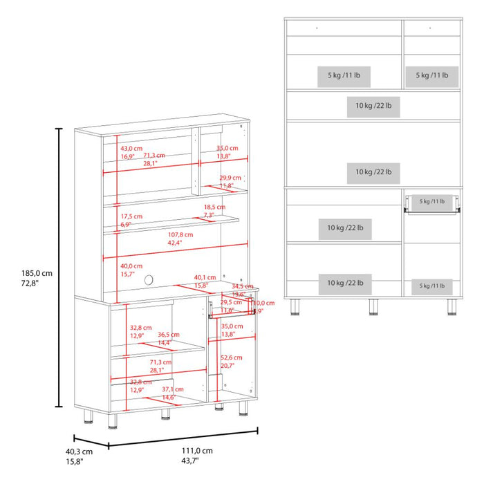 Alacena Wiston, Kronos Blanco y Kronos Fresno, Con seis puertas abatibles y un cajón con amplio espacio de almacenamiento ZF