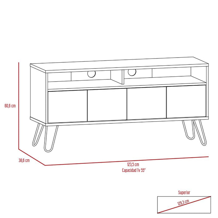 Mesa Para Tv Lara, Fresno Europeo y Plata Oscuro, Para Televisor de 55 Pulgadas