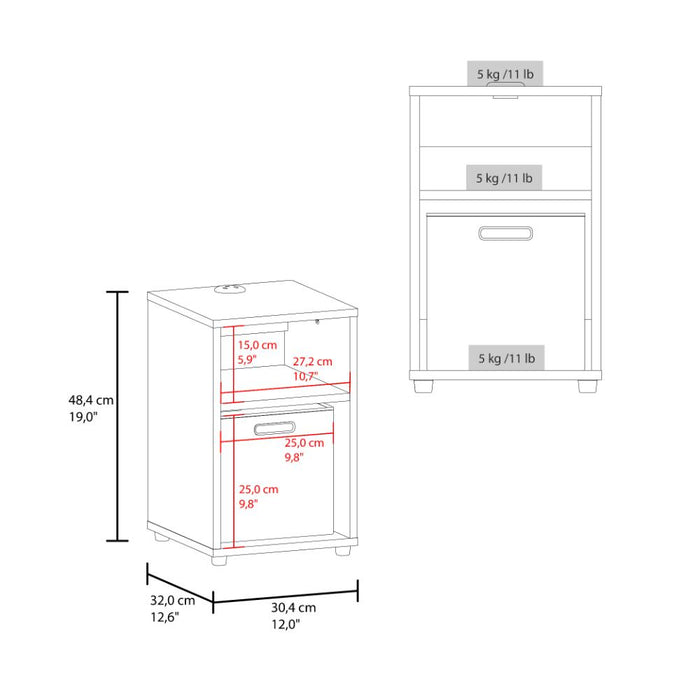 Mesa Auxiliar Mercer USB, Kronos Blanco, con Contenedor en Tela y Conector USB para tus Dispositivos ZF