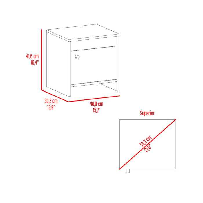 Mesa de Noche Tutto, Avellana y Blanco, con Cajón Para Guardar Objetos Ideal Para Espacios Reducidos