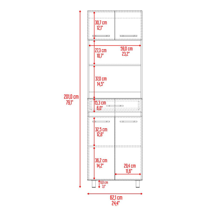 Módulo Microondas Prada 2, Avellana y Blanco, con Rodachinas y Variedad de Entrepaños