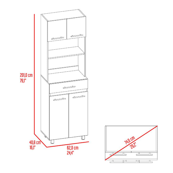 Módulo Microondas Prada 2, Avellana y Blanco, con Rodachinas y Variedad de Entrepaños