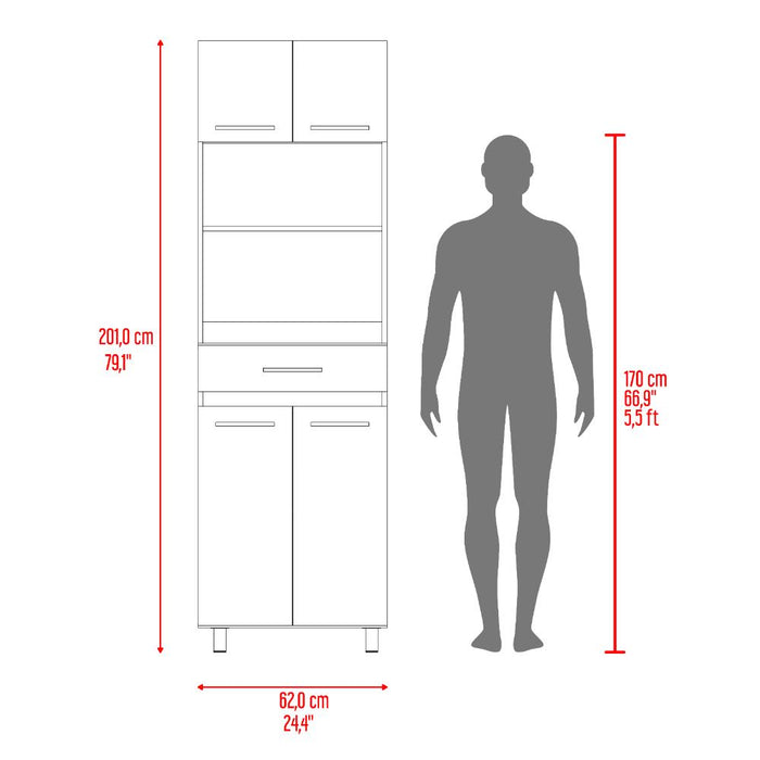 Módulo Microondas Prada 2, Avellana y Blanco, con Rodachinas y Variedad de Entrepaños
