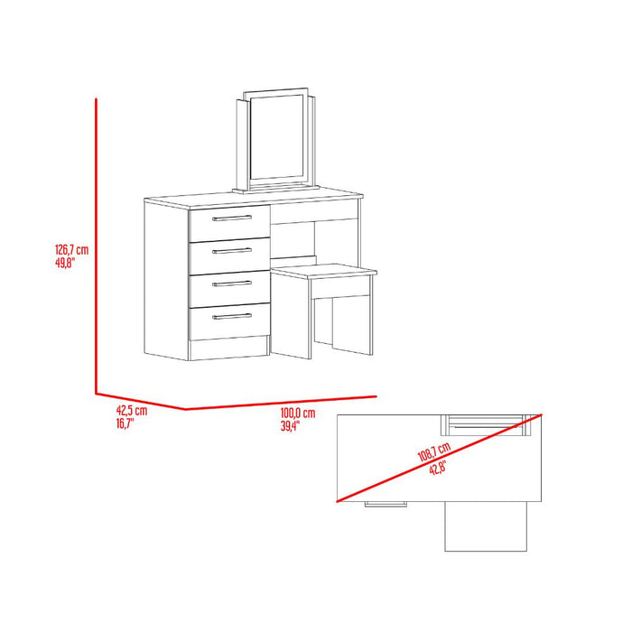 Mueble Tocador Wesley, Wengue y Fresno Europeo, con Cuatro Cajones Para Ubicar Maquillaje