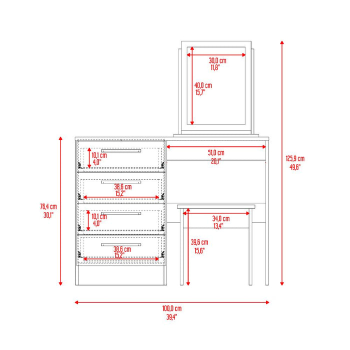Mueble Tocador Wesley, Wengue y Fresno Europeo, con Cuatro Cajones Para Ubicar Maquillaje