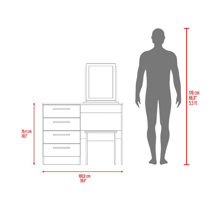 Mueble Tocador Wesley, Wengue y Fresno Europeo, con Cuatro Cajones Para Ubicar Maquillaje