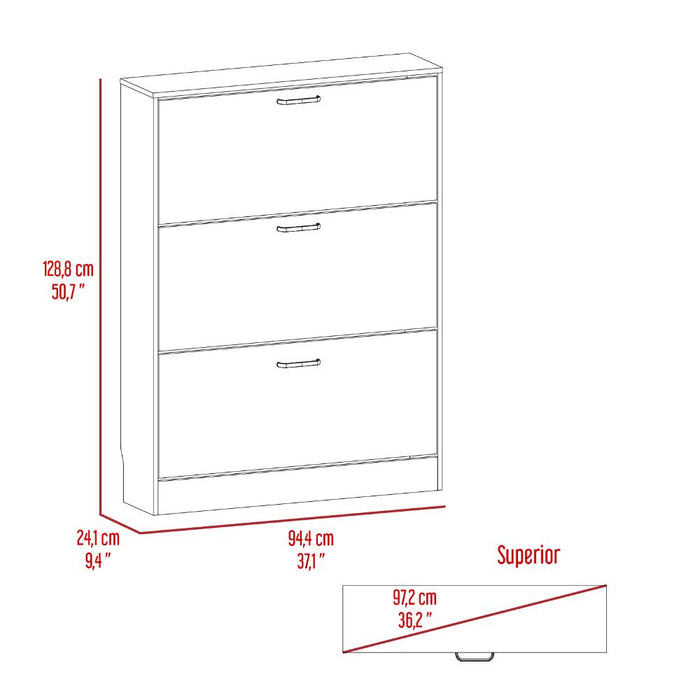 Zapatero Merlín, Avellana y Blanco, con Tres Puertas Abatibles con Manijas Metálicas