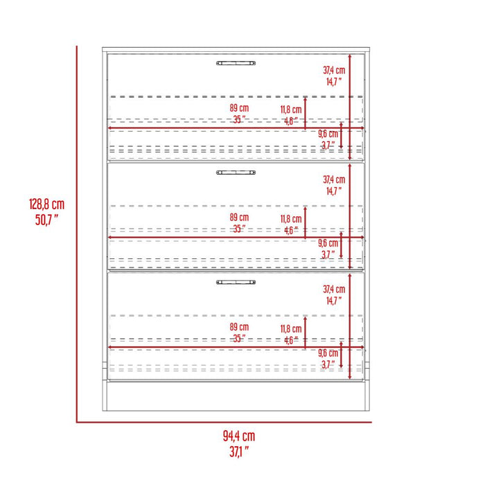 Zapatero Merlín, Fresno Europeo y Blanco, con Tres Puertas Abatibles con Manijas Metálicas
