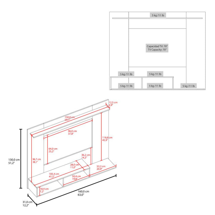 Panel de TV Munt, Positano y Wengue, con Espacio para Televisor de hasta 70" ZF