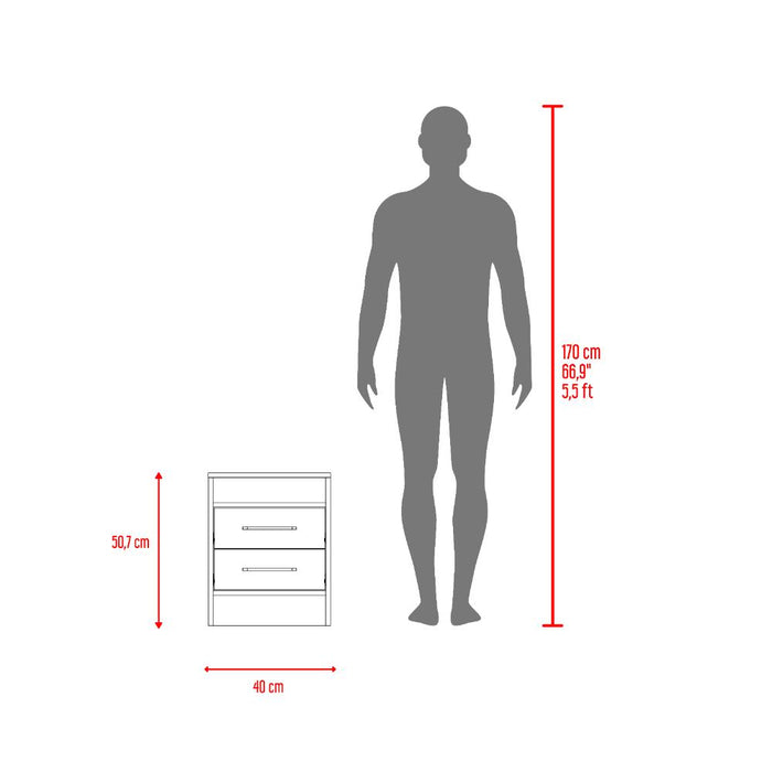Mesa de Noche Douglas, Avellana y Blanco, con Un Entrepaño Superior y Dos Cajones Organizadores X2