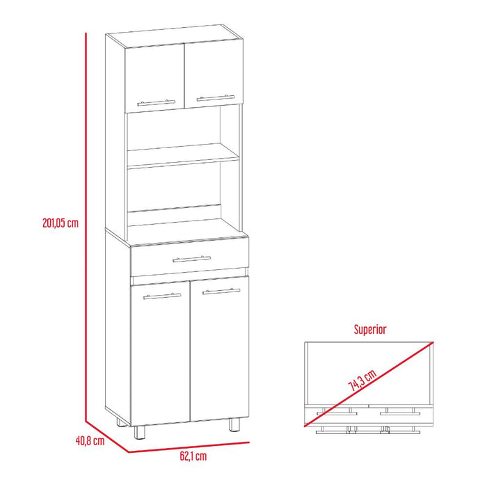 Módulo Microondas Prada 2, Café Claro y Blanco, con Rodachinas y Variedad de Entrepaños Fld