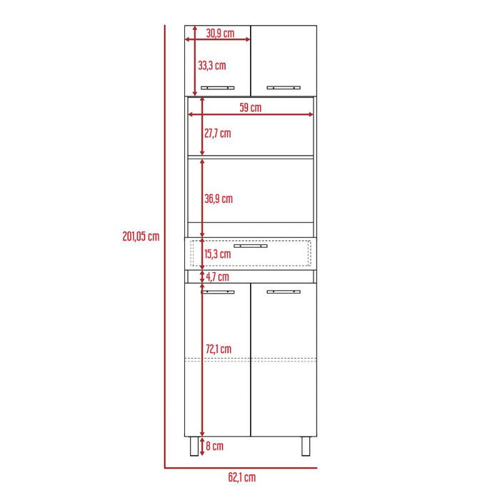 Módulo Microondas Prada 2, Café Claro y Blanco, con Rodachinas y Variedad de Entrepaños Fld