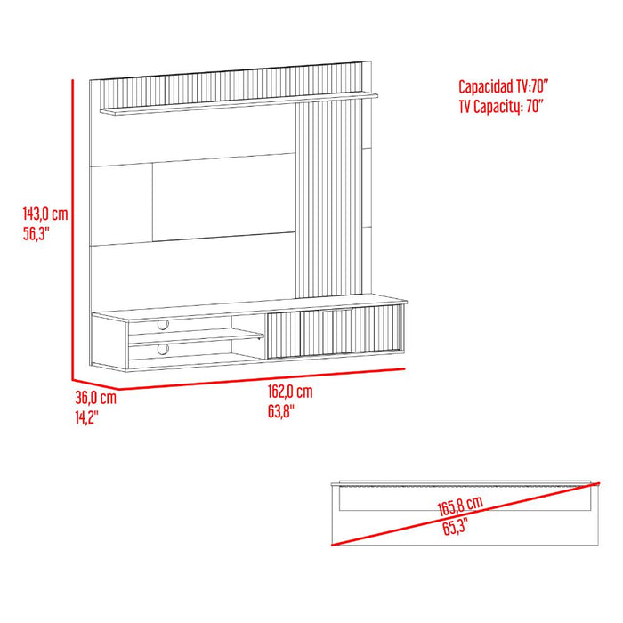 Panel de Tv Dover, Plata Oscuro y Bardolino, con espacio para tv desde 55 a 70"