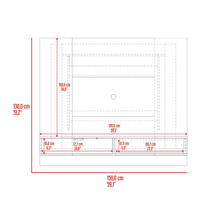 Panel de Tv Mirabella, Mamba y Wengue, con espacio para televisor de 60 pulagas