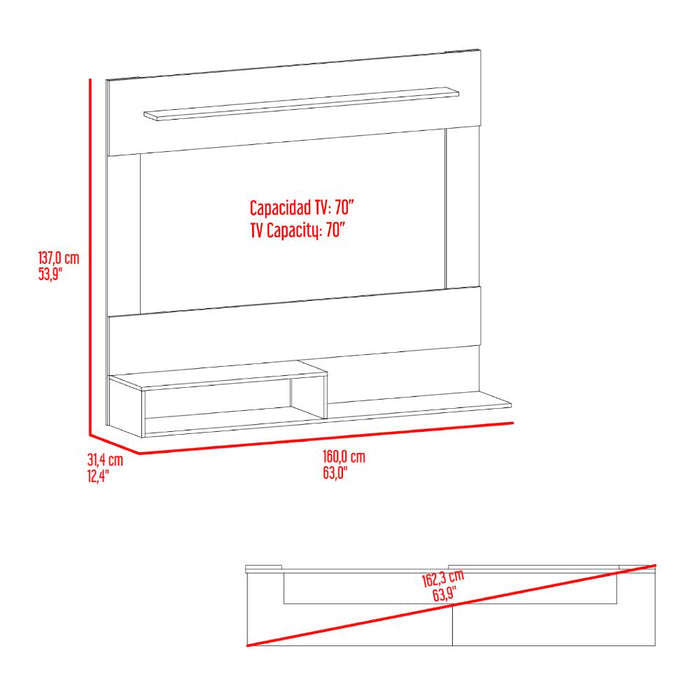 Panel de Tv Ascher, Avellana y Wengue con Espacio Para Televisor de Hasta 70 Pulgadas