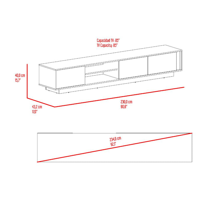Mesa Para Tv Maldivas, Fresno Europeo y Capri, Para Televisor de Hasta 85 Pulgadas con tres puertas