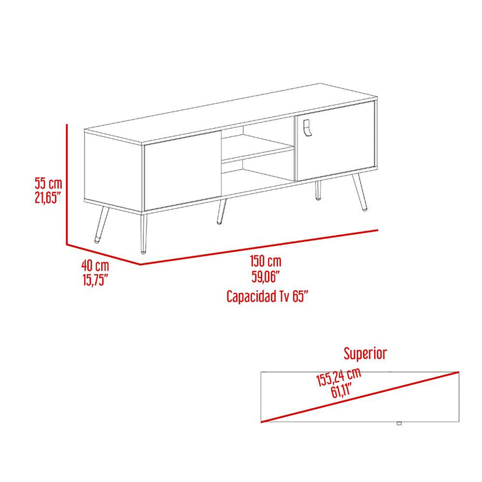 Mesa Para TV Mirabella, Wengue y Fresno Europeo, Con dos puertas para tv 65"