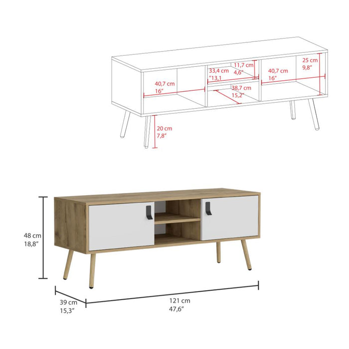 Mesa para TV Lienxo, Blanco y Fresno Europeo, Con Espacio Para TV Hasta 50 Pulgadas