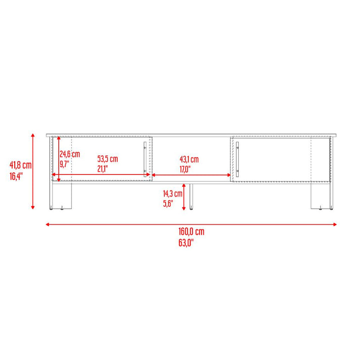 Mesa Para Tv Dago, Avellana y Wengue, Para Televisor de Hasta 65 Pulgadas con dos puertas