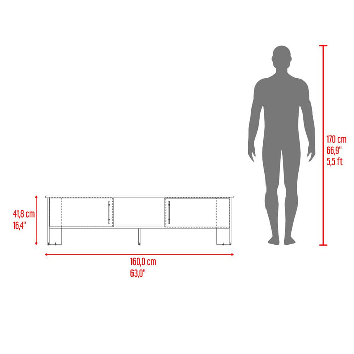Mesa Para Tv Dago, Avellana y Wengue, Para Televisor de Hasta 65 Pulgadas con dos puertas