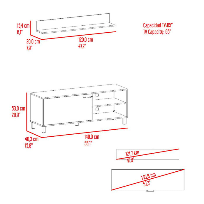 Mesa Para Tv Bryce, Blanco Duqueza y Fresno Europeo, Para Televisor Hasta 60 Pulgadas