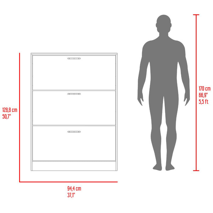 Zapatero Merlín, Avellana y Blanco, con Tres Puertas Abatibles con Manijas Metálicas