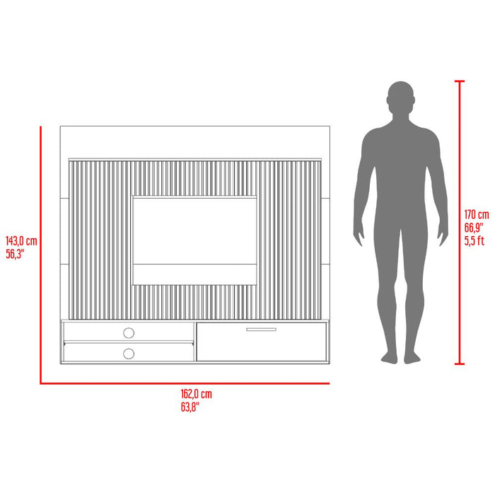 Panel de Tv Hober, Plata Oscuro y Bardolino, Con espacio para televisor desde 55" hasta 70"