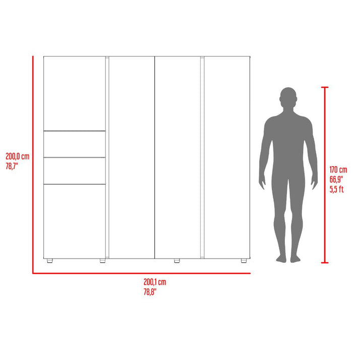 Closet Antalya 200x200, Avellana y Blanco, con 5 puertas abatibles
