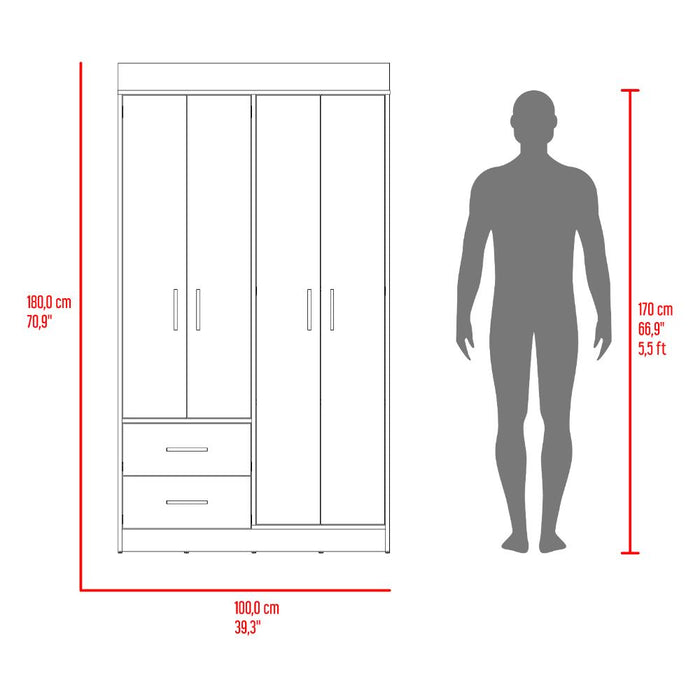 Closet Houston, Cartagena y Wengue , Con cuatro puertas batientes y dos cajones con amplio espacio de almacenamiento