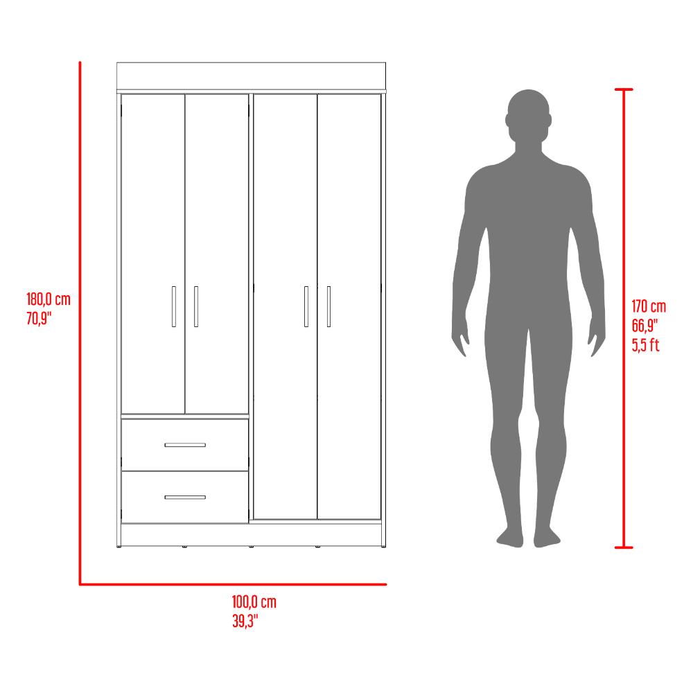 Closet Houston, Fresno Europeo y Wengue , Con Cuatro Puertas Batientes y Dos Cajones Con Amplio Espacio De Almacenamiento