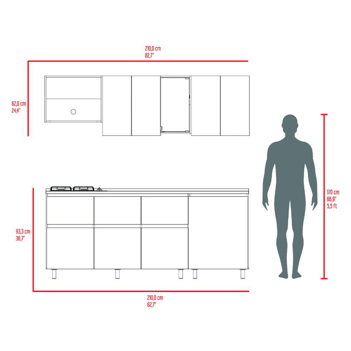 Cocina Integral Lirio, Fresno Europeo y Plata Oscuro, Incluye Mesón Izquierdo