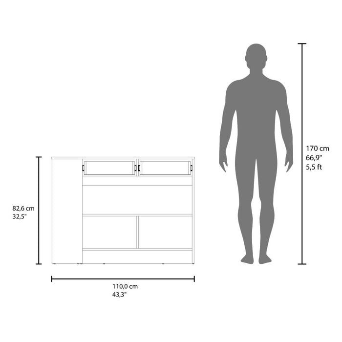 Barra de Cocina Lynton, Fresno y Blanco, con 2 Cajones para Guardar Utencilios de Cocina ZF