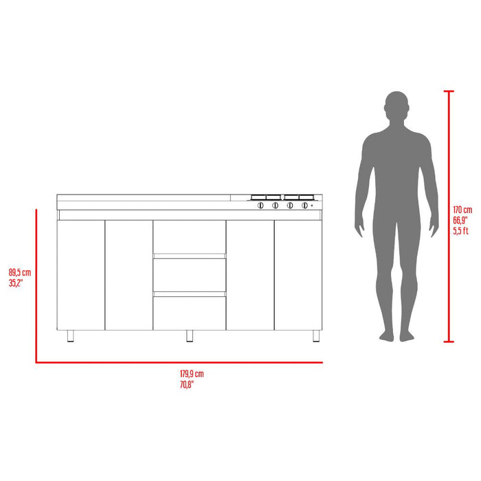 Gabinete Inferior Boreal, Blanco Duqueza y Fresno Europeo, Incluye Meson Haceb Izquierdo con Quemadores