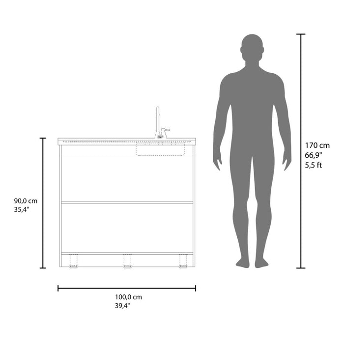Gabinete Inferior Cantabria, Kronos Blanco Duqueza, con dos Puertas Abatibles- Mesón Izquierdo y Grifería ZF