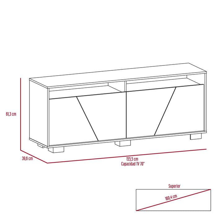 Mesa Para Tv Orus, Miel y Blanco, con Espacio Para Televisor de 70 Pulgadas